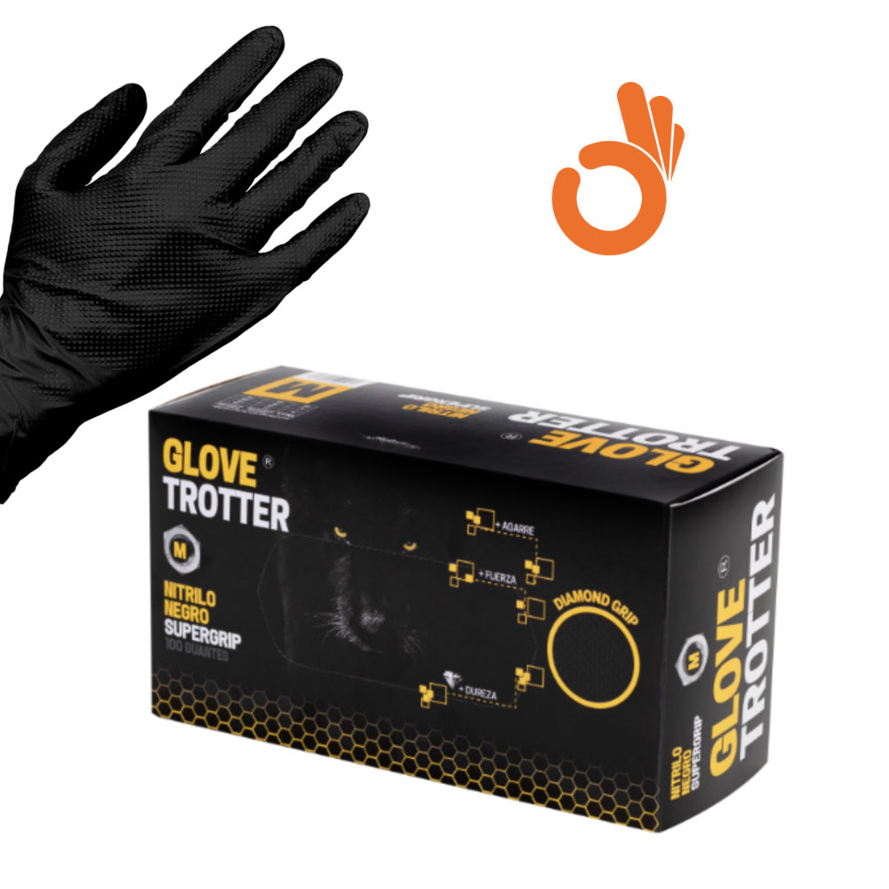 GUANTES DE NITRILO NEGRO GLOVETROTTER – Supergrip, 100 uds
