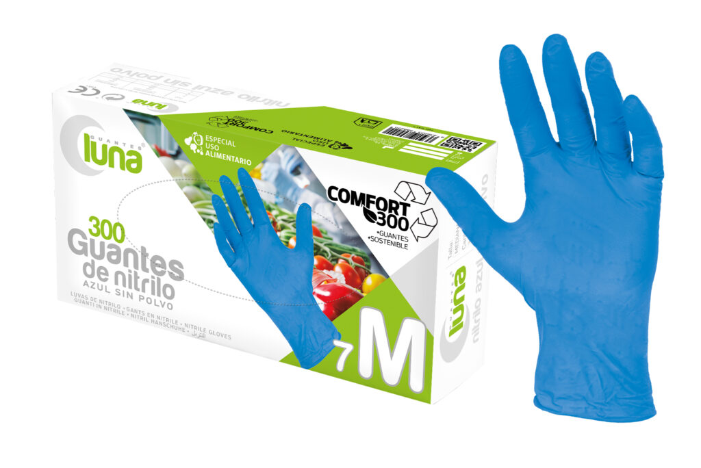 GUANTE DE NITRILO AZUL SIN POLVO COMFORT 300 – Gants d'examen Luna