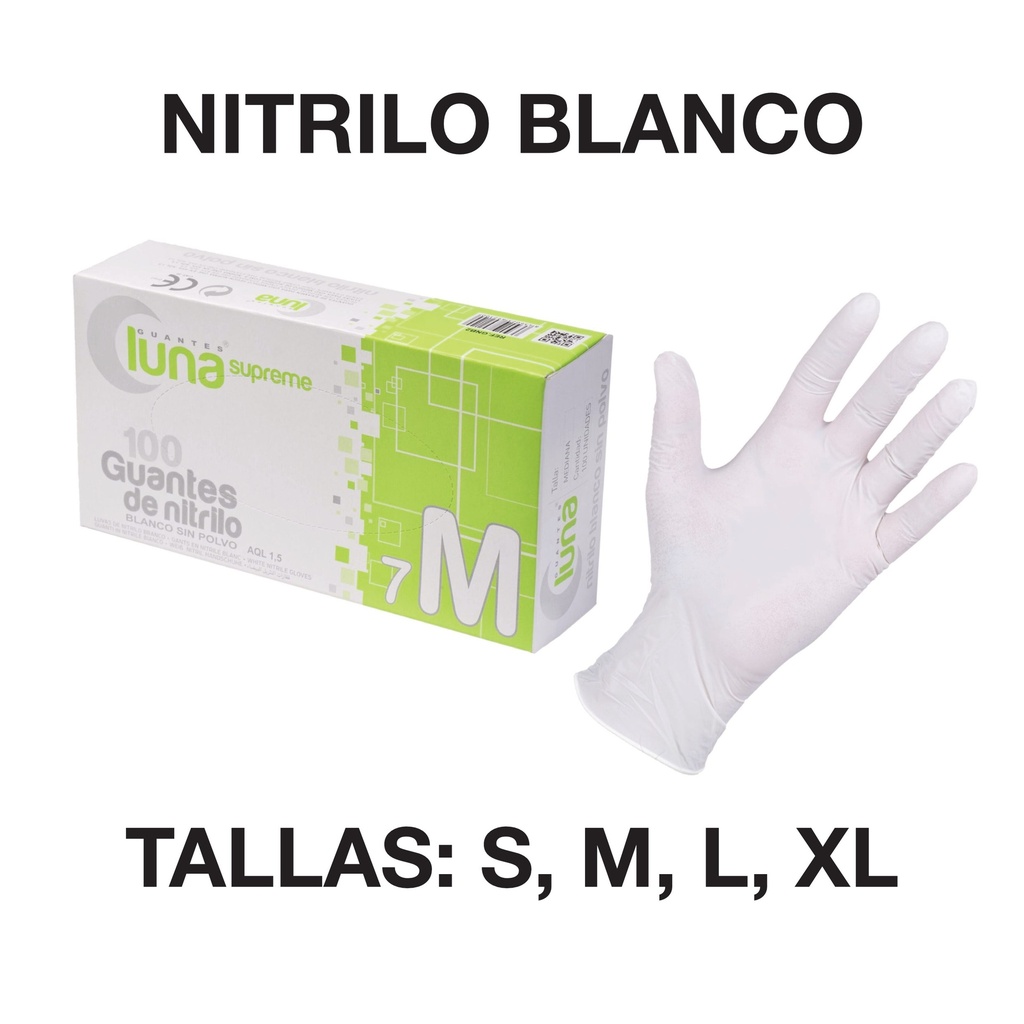 GUANTES SUPREME DE NITRILO BLANCO – Gants nitrile sans poudre 3,5g LUNA