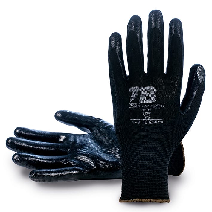 GUANTE 700NG2P TOUCH TB – Luva de nitrilo preta com suporte em nylon